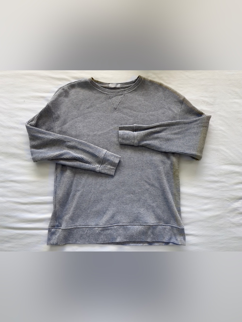 Nuuds Heathered Grey Waffle-Knit Crewneck Sweater